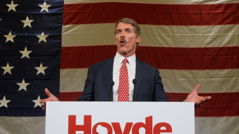 Republican Senate candidate Eric Hovde speaks at his election night party Wednesday, Nov. 6,...