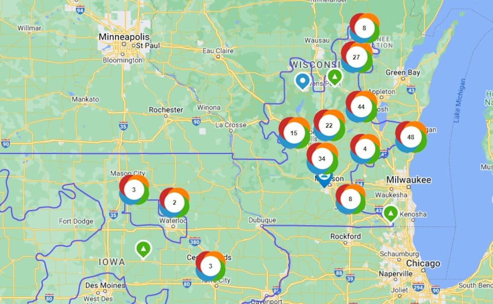 Alliant Energy's outage map, at 9 a.m. on June 16, 2022.