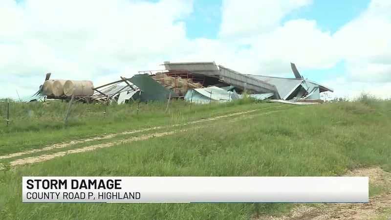 Wednesday's storms left properties along County Road P in Highland heavily damaged.