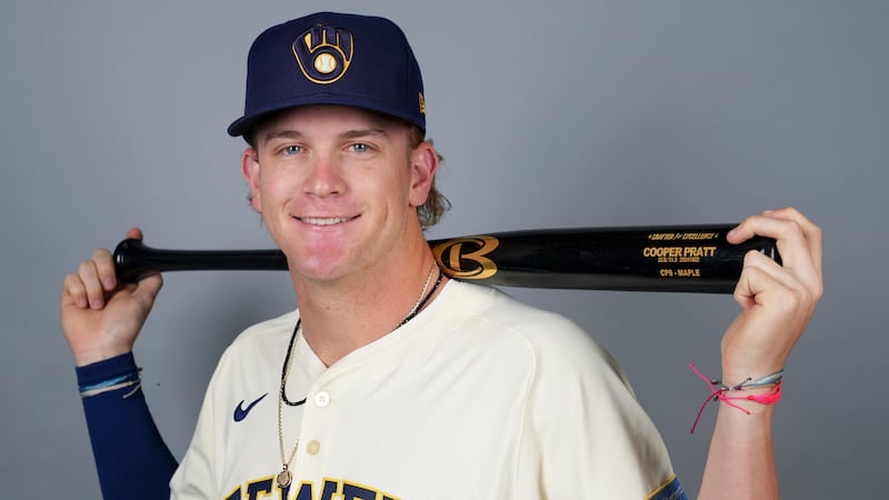 FILE - Milwaukee Brewers infielder Cooper Pratt poses for an official photo, Feb. 21, 2025....