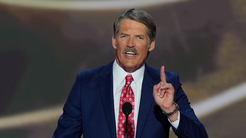 FILE - Eric Hovde speaks during the Republican National Convention, July 16, 2024, in...