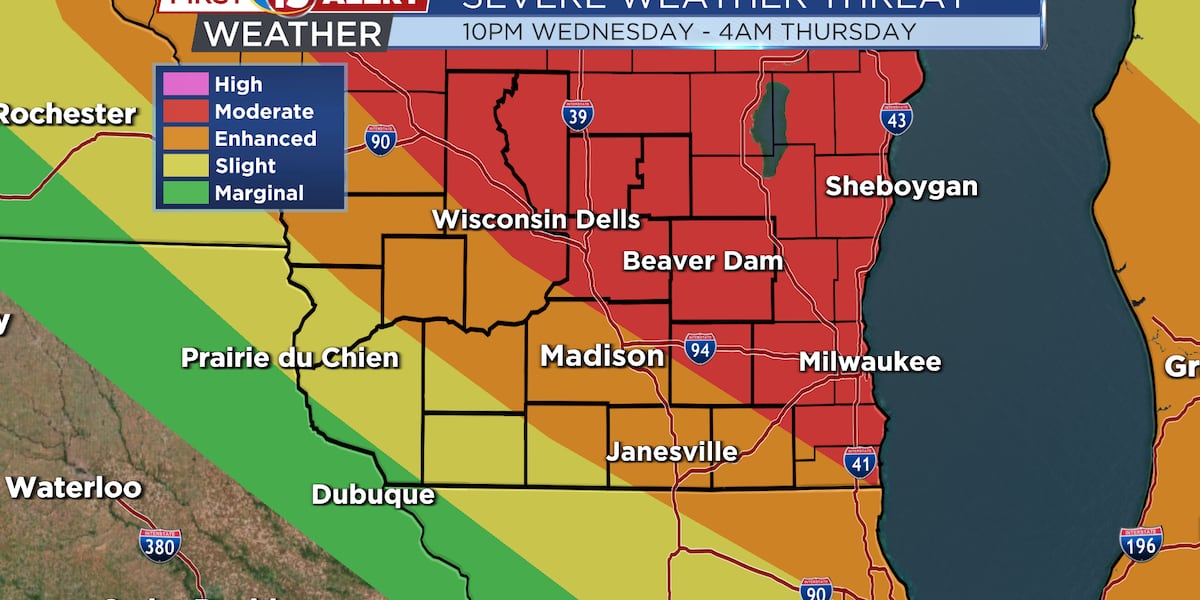 Moderate Weather Map ALERT DAY - Moderate threat of severe weather tonight - early Thursday ...