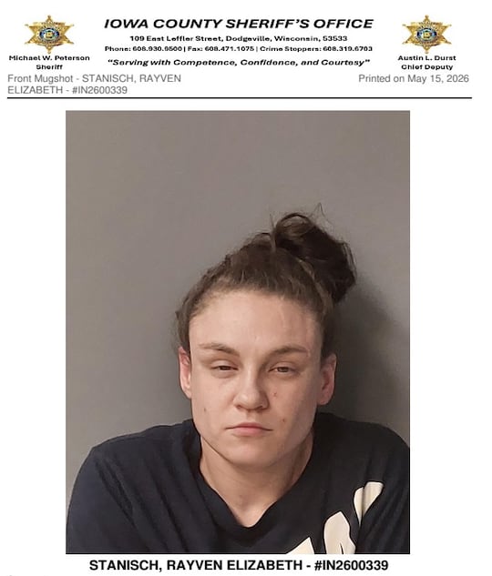 Rayven Stanisch was arrested by the Iowa County Sheriff's Office.