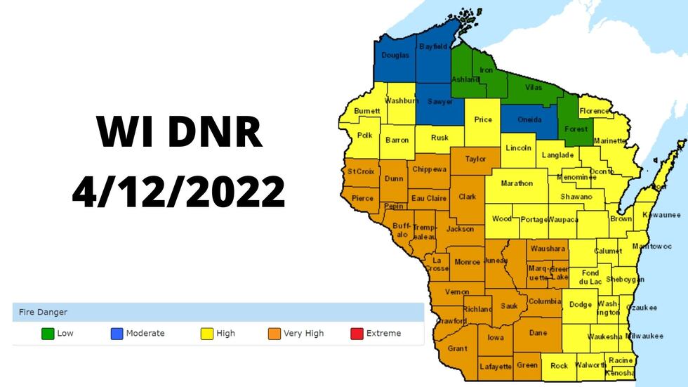 Fire Numbers Wi DNR: Very high fire danger in southern, western Wisconsin on Tuesday