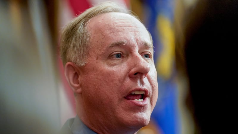 FILE - Wisconsin's Republican Assembly Speaker Robin Vos talks to reporters at the state...