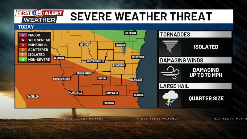 Strong to severe thunderstorms will be possible later today and into tonight. Damaging wind,...
