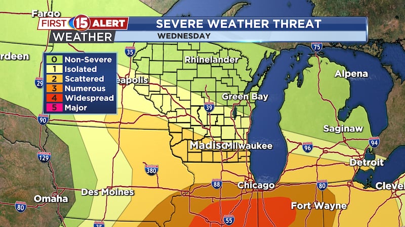 Strong to severe thunderstorms are possible Wednesday afternoon and evening.