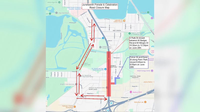 The City of Madison has announced road closures for the Juneteenth parade.