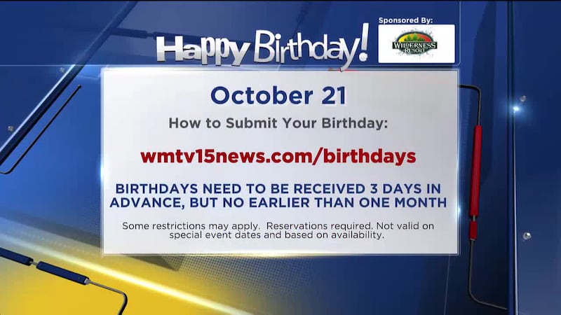 Happy Birthday from WMTV 15 News and the Wilderness Resort!