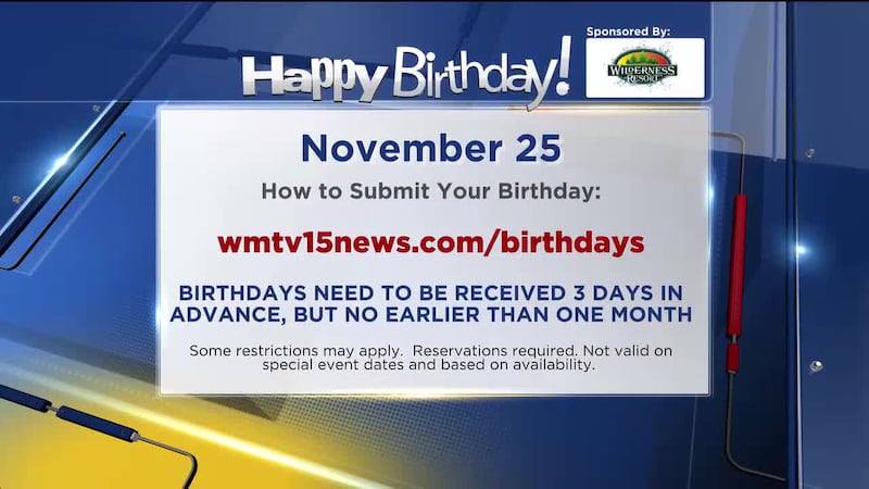Happy Birthday from WMTV 15 News and the Wilderness Resort!