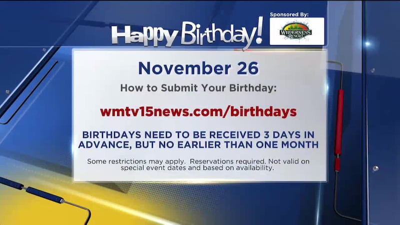 Happy Birthday from WMTV 15 News and the Wilderness Resort!